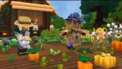 Hytale trailer screenshot of character watering a field of pumpkins