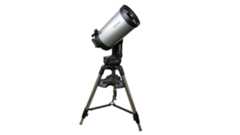The Celestron NexStar Evolution 9.25 on a tripod on a white background