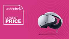 A PSVR 2 headset against a pink background