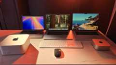 images of a MacBook Pro 13-inch, MacBook Pro 16-inch, MacBook Air 15-inch, Mac mini and Mac Studio in a photo studio