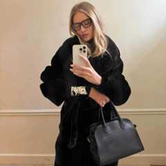 rosie huntington whiteley wears a black nour hammour coat