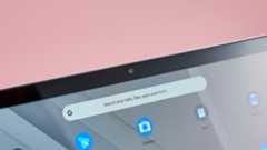 Close-up of webcam on Samsung Galaxy Chromebook 2 360 with pink background