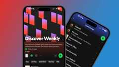 Discover Weekly playlist next to an iPhone showing Spotify Liked Songs section