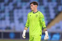 MANCHESTER, ENGLAND - AUGUST 22: Finlay Herrick of West Ham United during the Premier League 2 match between Manchester City U21 and West Ham U21 at Joie Stadium on August 22, 2025 in Manchester, England. (Photo by James Gill - Danehouse/Getty Images)