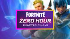 Fortnite Zero Hour graphic against a blurred background showing two Fortnite characters posing side by side