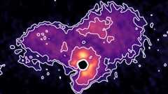 A purple heart-like shape in space outlined with white lines.