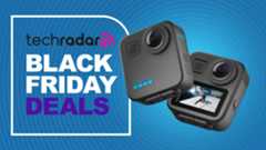 GoPro Max 360 camera on a blue background with techradar black friday text overlay