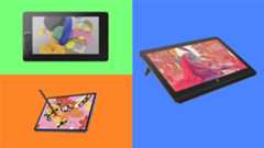 Prime Day Drawing Tablet deals; a mix of drawing tablets on a green, orange and blue backgrounds
