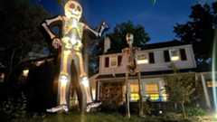 Lowe's 20-foot inflatable skeleton vs Home Depot 12-foot Skelly