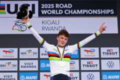 Harry Hudson on the podium at the World Championships