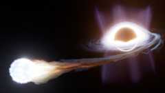 An artist’s impression of a tidal disruption event, where a star gets too close to a black hole and is torn apart, its debris forming an accreting disk of material around the black hole.