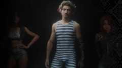 Clair Obscur: Expedition 33 hero Gustave in a striped swimsuit