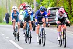 French Romain Bardet of Team DSM-Firmenich PostNL, French Benoit Cosnefroy of Decathlon Ag2r La Mondiale Team, French Romain Gregoire of Groupama-FDJ and Irish Ben Healy of EF Education-EasyPost pictured in action during the men elite race of the Liege-Bastogne-Liege one day cycling event, 254,5 km km from Liege, over Bastogne to Liege, Sunday 21 April 2024. BELGA PHOTO DIRK WAEM (Photo by DIRK WAEM / BELGA MAG / Belga via AFP)