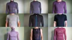 A grid selection of a man wearing a range of different base layers 