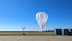 A white balloon is seen landing on a grassy lawn