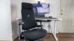 The LiberNovo Omni office chair in front of a desk