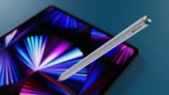 A render of Apple Pencil 3 next to an iPad