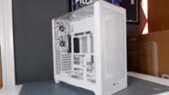 Thermaltake View 390 Air chassis on a desk. We're building a PC into it for testing and comparison with other PC cases.