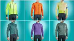 Male cyclist wearing 6 different winter cycling jackets that he has tested