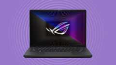 Asus Zephyrus G14 gaming laptop on purple background