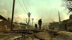 The Wasteland's Lone Wanderer walks into the distance with Dogmeat in Fallout 3