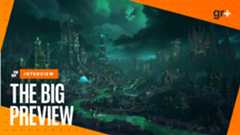 A spooky necromancer's city with a green sky in Heroes of Might and Magic: Olden Era