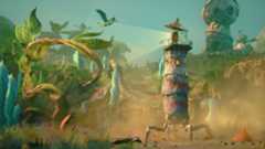 The lighthouse looks at a twisting tree in Keeper