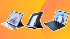 Three of the best laptops for drawing on a yellow background