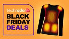 Heated base layer on orange background with text reading 'TechRadar Black Friday deals'