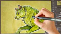 A close up photo of an artist drawing on a large tablet screen