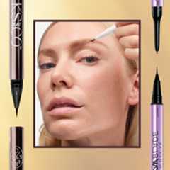 A woman at fashion week with strong eyebrows illustrating a guide to the best brow pens of 2024