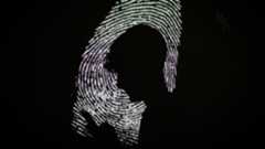 A silhouette of a boy looking at his phone on a enlarged thumbprint background