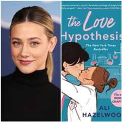 A two-split image of Lili Reinhart (left), and the paperback cover for the book 'The Love Hypothesis' by Ali Hazelwood.