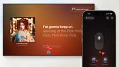 Karaoke mode with Sing in Apple Music on tvOS, showing Pink Pony Club by Chappell Roan