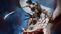 Digital art showing a warrior and a dragon