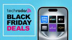 A phone with several streaming service logos next to the words 'Black Friday deals' 