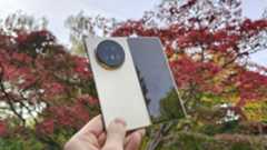 Honor Magic V5 unfolded, red tree in background