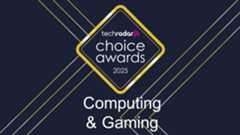 The TechRadar Choice Awards 2025 logo, which is a gold diamond, against a blue background with sharp-angled gold lines
