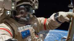 Russian cosmonaut Alexander Skvortsov performs a spacewalk in support of science and maintenance on the International Space Station on Aug. 18, 2014.