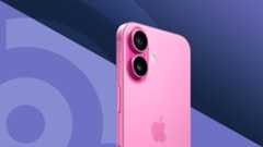 Apple iPhone 16 in pink on a purple TechRadar logo background