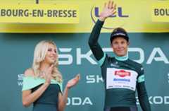 Jasper Philipsen receives the green jersey after finishing fourth on stage 18 of the 2023 Tour de France