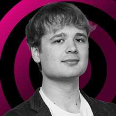 Dash Wood headshot on a pink 'radar' background