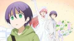 Nasa Yuzaki looking confused while he pictures himself and Tsukasa happily getting married in the romance anime Tonikawa: Over the Moon for You.