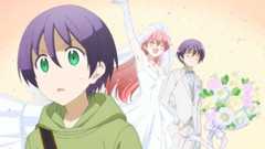 Nasa Yuzaki looking confused while he pictures himself and Tsukasa happily getting married in the romance anime Tonikawa: Over the Moon for You.