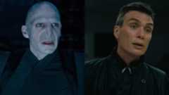 From left to right: Ralph Fiennes as Voldemort and Cillian Murphy in Oppenheimer. 