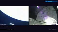 At left: SpaceX's Dragon space capsule soars over Earth in a camera view from its Falcon 9 rocket upper stage after a smooth launch on April 14, 2015. Right: A camera on Dragon shows its solar arrays unfold.