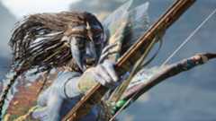 A Na'vi draws a bow in Avatar: Fire and Ash