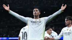 Jude Bellingham of Real Madrid celebrates scoring his team's first goal during the UEFA Champions League 2025/26 League Phase MD3 match between Real Madrid C.F. and Juventus at Estadio Santiago Bernabeu on October 22, 2025 in Madrid, Spain.
