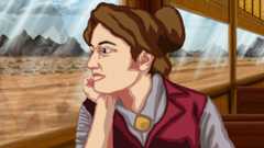 Rosewater protagonist Harley staring out the window of a train