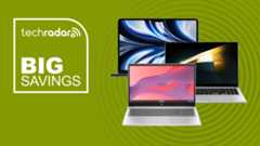 MacBook, Samsung Galaxy Book and HP Chromebook on a green background